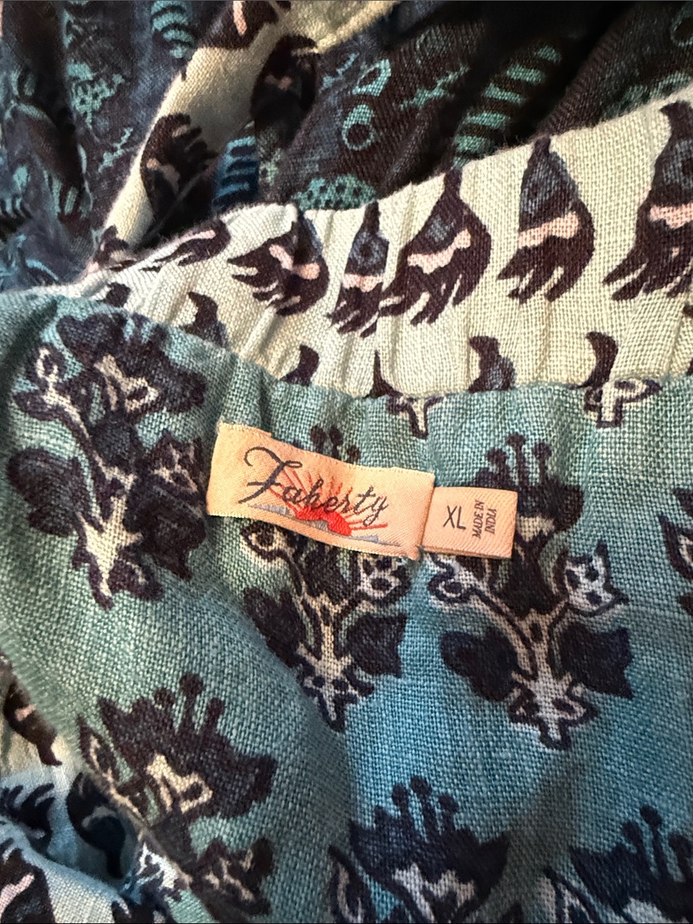 Faherty Teal and Navy Printed Linen Maxi Dress - Picture 6 of 6